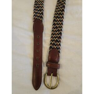 Barrons Hunter Leather & Braided Canvas  Men's Belt Sz 40  Blue Brown Beige